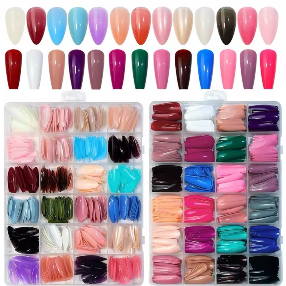 24 Colorful Long Coffin Nail Tips Set - 24pcs per color